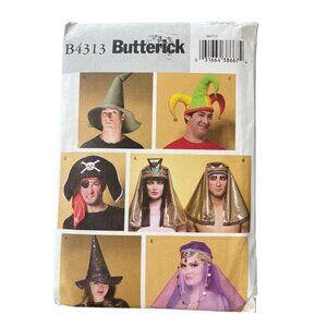 Butterick B4313 Costume Hats Pirate Witch Jester Pharoh Pattern Large UNCUT